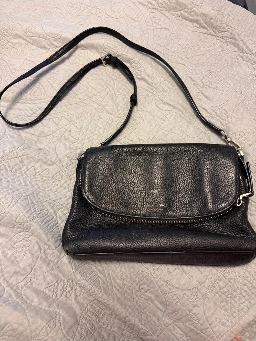 kate spade Black Pebbled Leather Crossbody with Flap